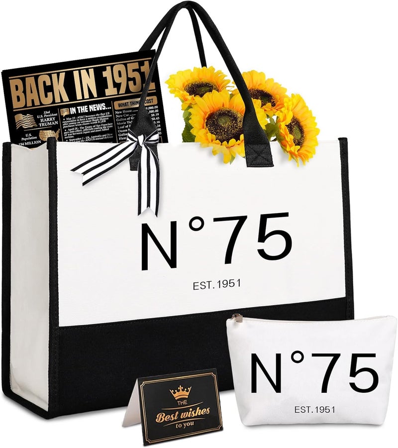 Lamyba 75th Birthday Gifts for Her, 75s Birthday Decorations for Women/Wife/Mom/Friends/Sister, Back in 1951 Poster, N 75 Tote Bag - Image 1